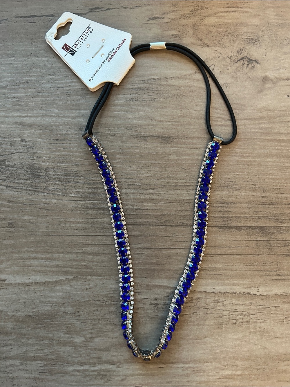 Christina Collection Royal Blue Rhinestone Headband with Silver Accents